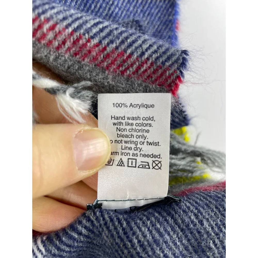 J. Crew Blue Yellow Plaid Fringe Rectangle Scarf 68 x12 51669